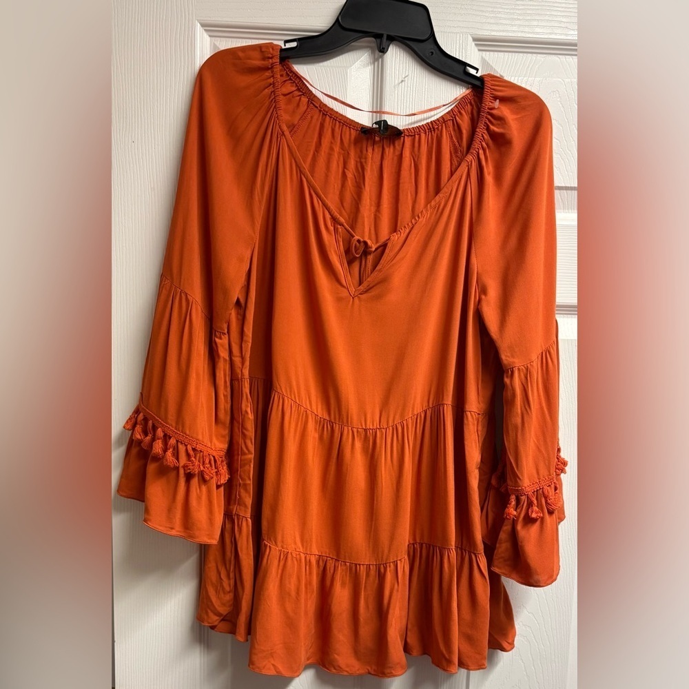 Melissa Paige Orange Ruffle Tunic Top W/ Tassels Size Medium